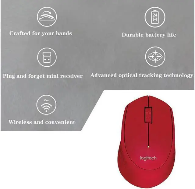 Alt view image 3 of 6 - Logitech M280 Wireless Optical Mouse 2.4GHz 3 Buttons Receiver Cordless Mice for PC Computer Office Home