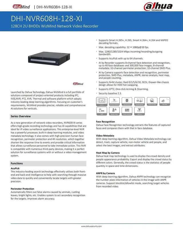 Alt view image 9 of 12 - Dah,ua NVR608H-128-XI 128CH 2U 8HDDs WizMind 2U SMD Plus H.265+ AcuPick EPTZ NVR