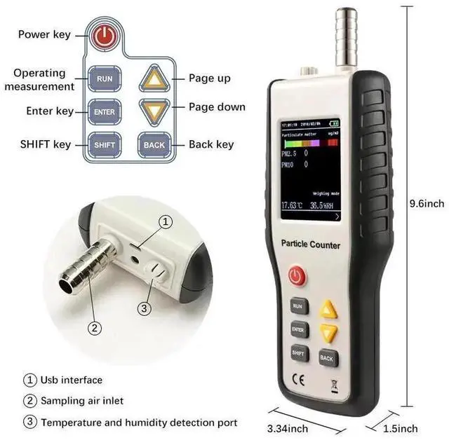 Alt view image 3 of 7 - HTI HT-9600 Air Quality Monitor Particle Counter Gas PM0.3/2.5/10um Dust Meter