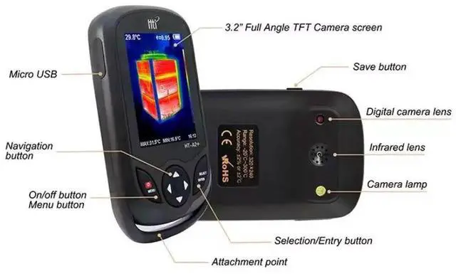 Alt view image 6 of 7 - HTI HT-A2+ Thermal Imaging Camera 256X192 Dual-Camera IR Imager -20-550
