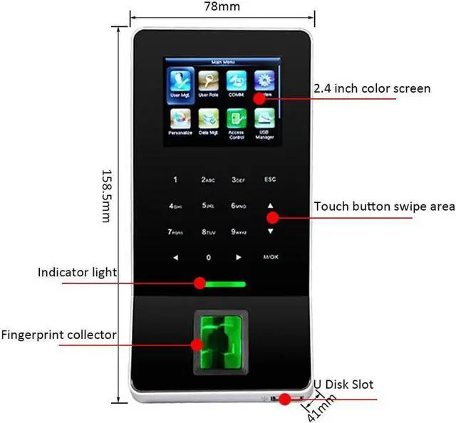 Alt view image 2 of 7 - ZKTeco F22 WIFI TCP/IP Biometric Fingerprint Time Attendance Access Door Control (F22+ID Module)