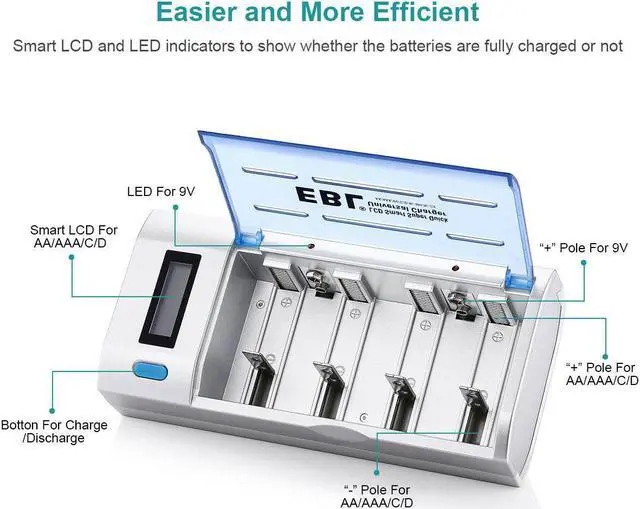 Alt view image 2 of 6 - LCD Smart Battery Charger For AAA AA C D 9V Ni-MH Ni-CD Rechargeable Batteries