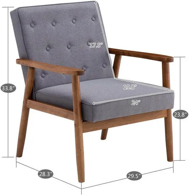 Alt view image 2 of 6 - High Grade Sofa Retro Lounge Modern Upholstered Wooden Chair Furniture Grey NEW