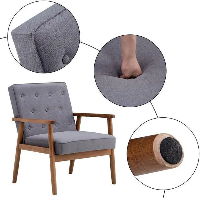 Alt view image 3 of 6 - High Grade Sofa Retro Lounge Modern Upholstered Wooden Chair Furniture Grey NEW