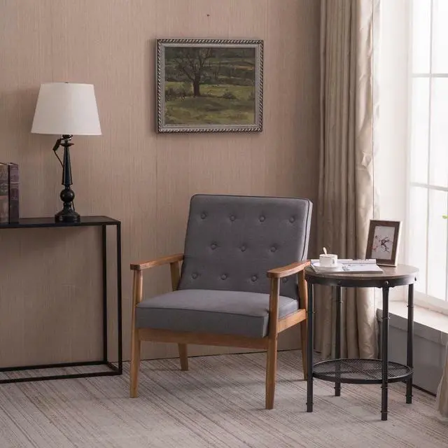 Alt view image 4 of 6 - High Grade Sofa Retro Lounge Modern Upholstered Wooden Chair Furniture Grey NEW