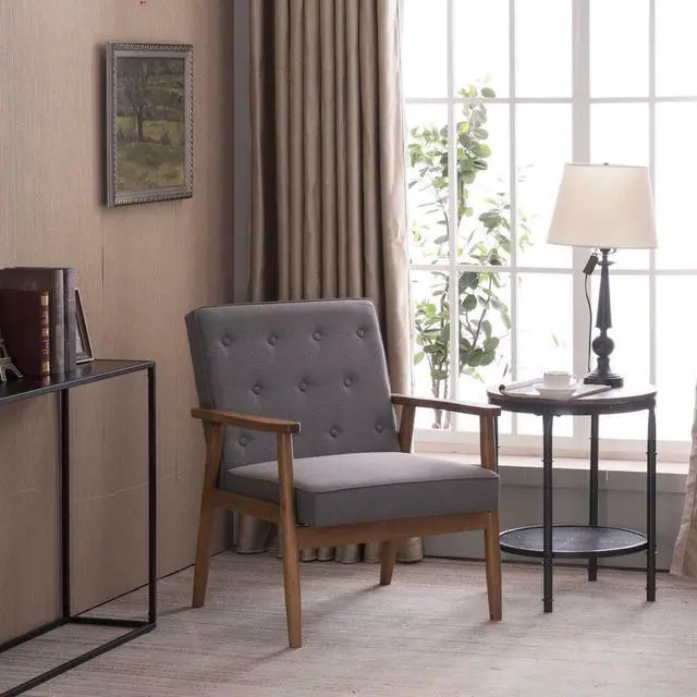 Alt view image 5 of 6 - High Grade Sofa Retro Lounge Modern Upholstered Wooden Chair Furniture Grey NEW