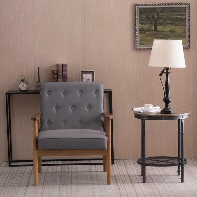 Alt view image 6 of 6 - High Grade Sofa Retro Lounge Modern Upholstered Wooden Chair Furniture Grey NEW