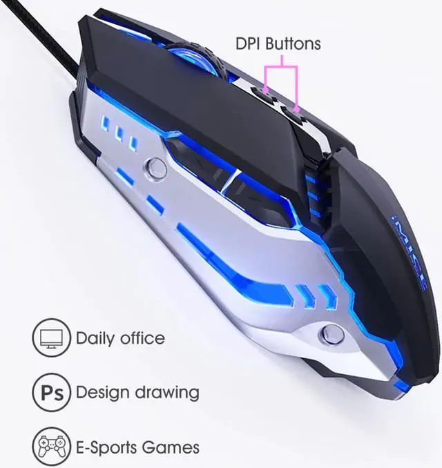 Alt view image 3 of 6 - T80 Custom Macros USB Wired Gaming Mouse Computer Gamer 3200 DPI Optical Mice for Laptop PC Game Mouse Breathing light