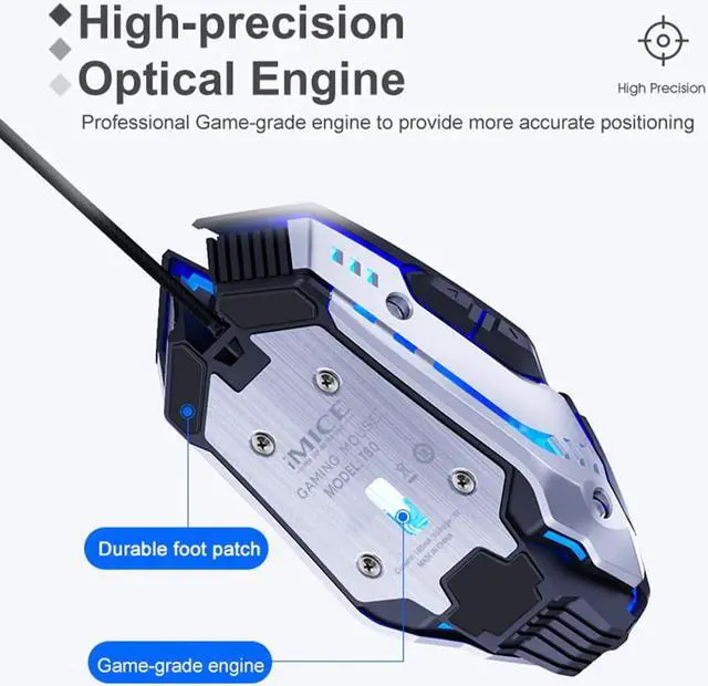 Alt view image 4 of 6 - T80 Custom Macros USB Wired Gaming Mouse Computer Gamer 3200 DPI Optical Mice for Laptop PC Game Mouse Breathing light
