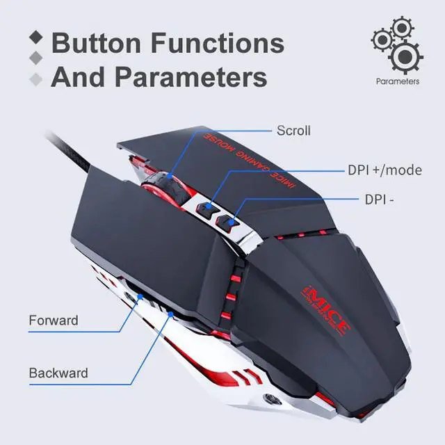 Alt view image 5 of 6 - T80 Custom Macros USB Wired Gaming Mouse Computer Gamer 3200 DPI Optical Mice for Laptop PC Game Mouse Breathing light