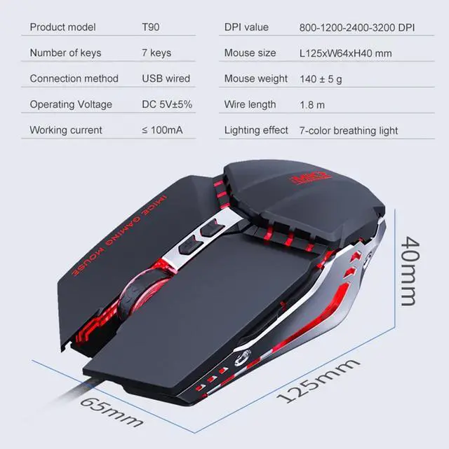Alt view image 6 of 6 - T80 Custom Macros USB Wired Gaming Mouse Computer Gamer 3200 DPI Optical Mice for Laptop PC Game Mouse Breathing light
