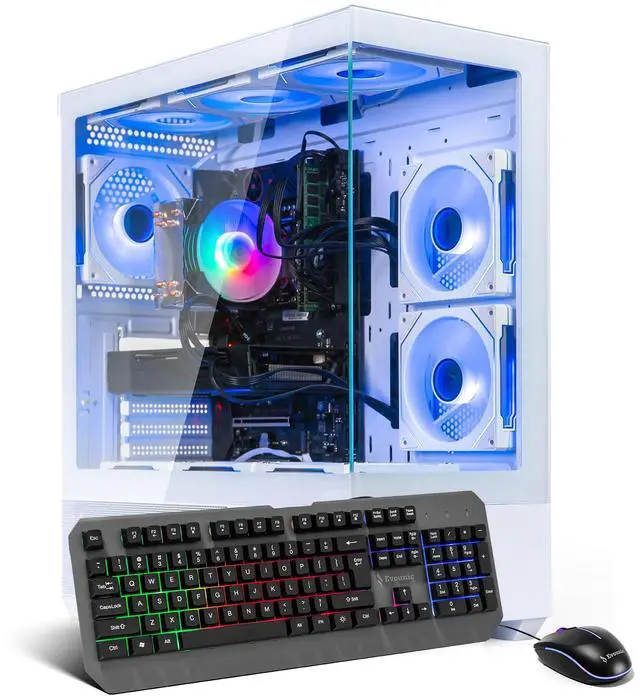 Main image of White Gaming PC Computer Desktop i7 Xeon E5 3.20GHz, RTX 3050, 16GB RAM, 512GB SSD + 1TB HDD, WiFi 6 & BT 5.4, 9× ARGB Fans, Windows 11 Pro, High-Performance White Gaming Tower VR Ready