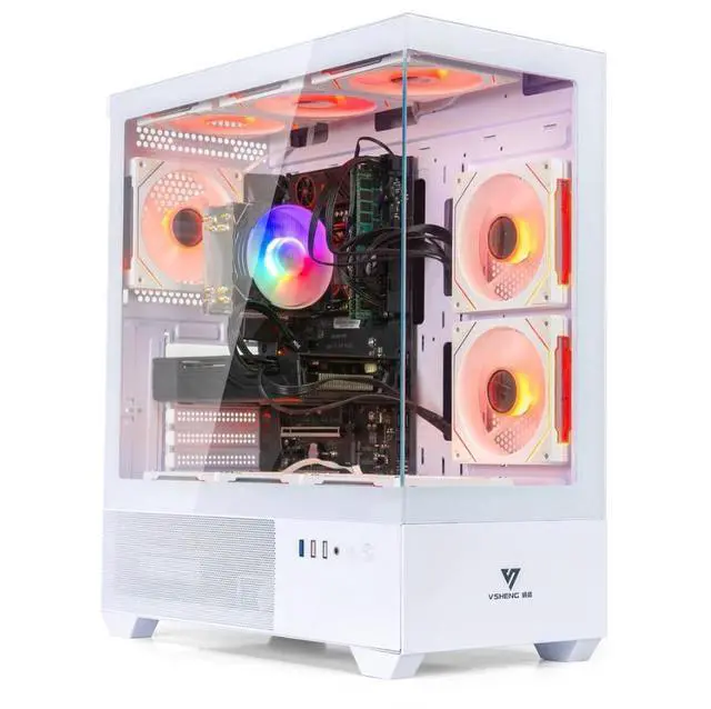 Alt view image 2 of 7 - White Gaming PC Computer Desktop i7 Xeon E5 3.20GHz, RTX 3050, 16GB RAM, 512GB SSD + 1TB HDD, WiFi 6 & BT 5.4, 9× ARGB Fans, Windows 11 Pro, High-Performance White Gaming Tower VR Ready