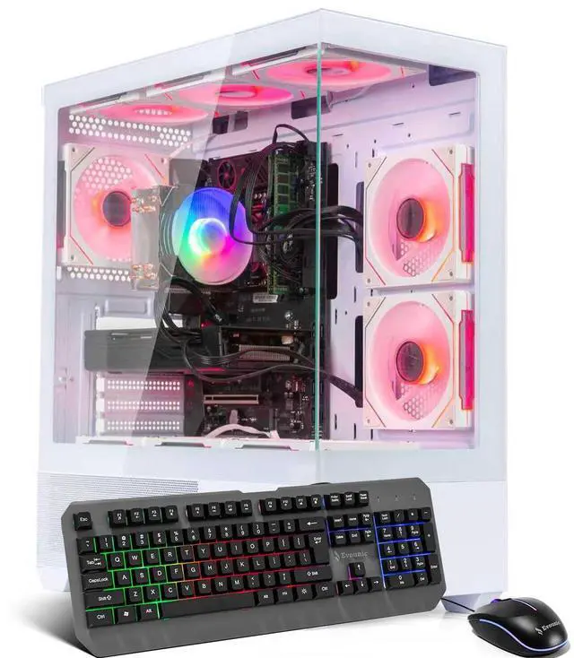 Main image of White Gaming PC Computer Desktop i7 Xeon E5 3.20GHz, Radeon RX 580 8GB, 16GB RAM, 512GB SSD + 1TB HDD, WiFi 6 & BT 5.4, 9× ARGB Fans, Win 11 Pro, High-Performance Gaming Tower