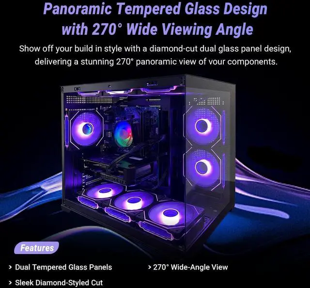 Alt view image 3 of 7 - Gaming PC Ryzen 7 5800X up to 4.7GHz, RTX 5060, 32GB RAM, 1TB NVMe SSD, WiFi 6 & BT5.4, 9× ARGB Fans, Windows 11 Pro, RGB Keyboard & Mouse, 650W PSU