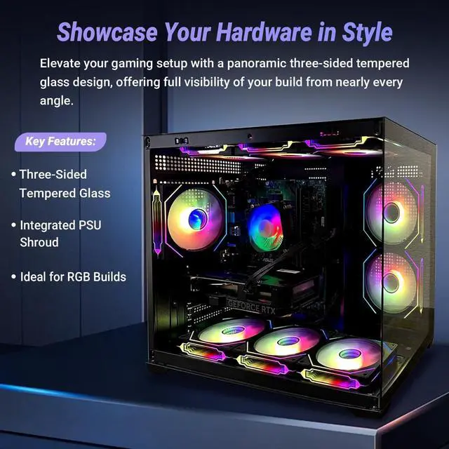 Alt view image 4 of 7 - Gaming PC Ryzen 7 5800X up to 4.7GHz, RTX 5060, 32GB RAM, 1TB NVMe SSD, WiFi 6 & BT5.4, 9× ARGB Fans, Windows 11 Pro, RGB Keyboard & Mouse, 650W PSU