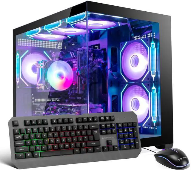 Main image of Gaming PC Desktop Ryzen 7 5800X up to 4.7GHz, Radeon RX 6600 XT 8GB GDDR6, 16GB DDR4 RAM, 1TB NVMe SSD, WiFi 6 & BT 5.4, 9× ARGB Fans, 650W PSU, WIN11P, RGB Keyboard & Mouse
