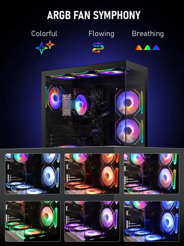 Alt view image 4 of 7 - Gaming PC Desktop Ryzen 7 5800X up to 4.7GHz, Radeon RX 5500 XT 8GB GDDR6, 16GB DDR4, 1TB NVMe SSD, Liquid Cooled, WiFi 6 & BT 5.4, 9X ARGB Fans, Windows 11, RGB Keyboard & Mouse