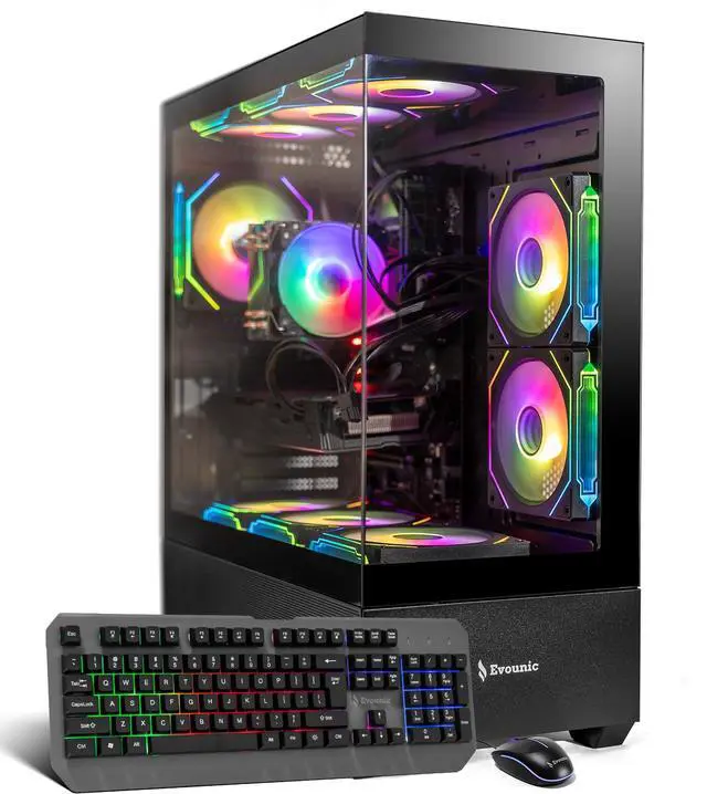 Main image of Gaming PC Desktop Ryzen 7 5800X up to 4.7GHz, Radeon RX 5500 XT 8GB GDDR6, 16GB DDR4, 1TB NVMe SSD, Liquid Cooled, WiFi 6 & BT 5.4, 9X ARGB Fans, Windows 11, RGB Keyboard & Mouse