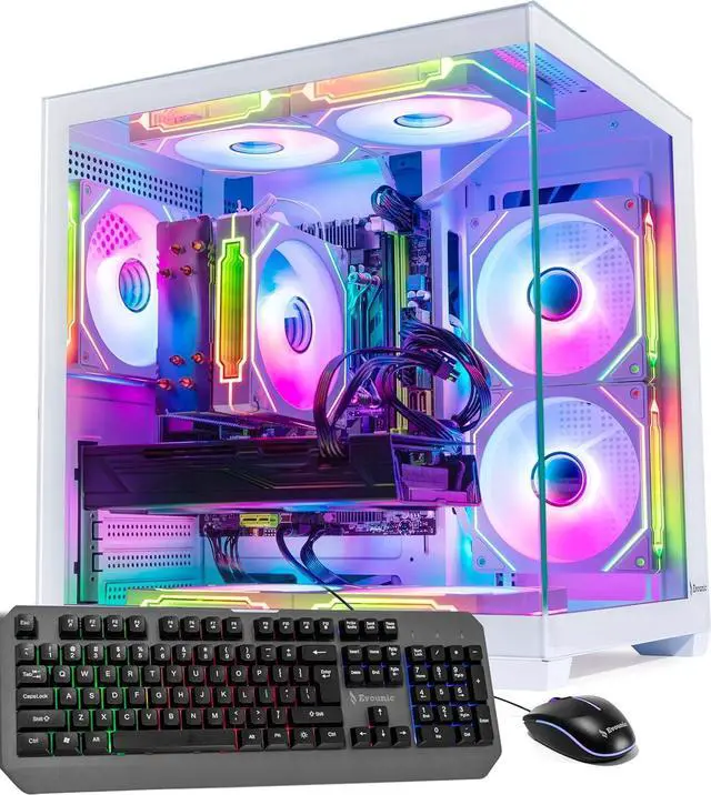 Main image of White Gaming Workstation PC i7 Xeon up to 3.2GHz, Radeon RX 580 8GB GDDR5, 64GB RAM, 512GB NVMe + 1TB HDD, WiFi 6 & BT 5.4, Liquid Cooled, 8× ARGB Fans, Windows 11, RGB Keyboard & Mouse