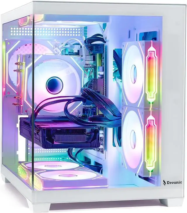 Alt view image 2 of 7 - White Gaming Workstation PC i7 Xeon up to 3.2GHz, Radeon RX 580 8GB GDDR5, 64GB RAM, 512GB NVMe + 1TB HDD, WiFi 6 & BT 5.4, Liquid Cooled, 8× ARGB Fans, Windows 11, RGB Keyboard & Mouse