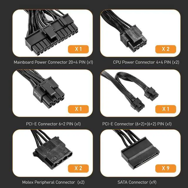 Alt view image 4 of 5 - 1200W 80+ Fully Modular ATX Power Supply Gaming PSU with Active PFC, PCIe 6+2 Pin & EPS 8-Pin, 120mm Silent Fan, Multi-GPU Ready, High Watt Desktop Computer Power Supply
