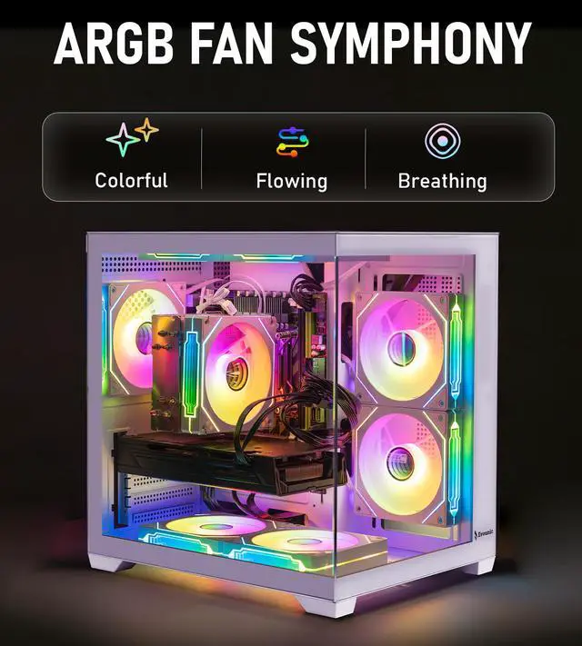 Alt view image 4 of 7 - Prebuilt Gaming PC Desktop Computer, Ryzen 5 5500 up to 4.2GHz, 16GB DDR4 RAM, 1TB NVMe SSD, Radeon RX 580 8GB, WiFi 6 & Bluetooth 5.4, Windows 11,ARGB Fans, Budget 1080P Starter Gaming PC