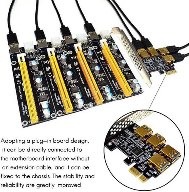 Alt view image 2 of 6 - PCI-E 1 to 4 USB3.0 Expansion Card+4XPCIE 1X to 16X Large 4Pin image Card Extension Cable Adapter Card for BTC Mining