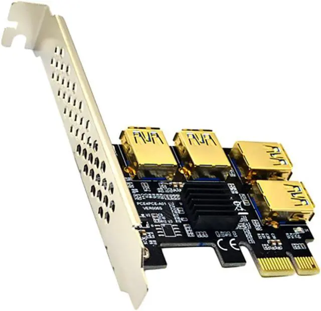 Alt view image 6 of 6 - PCI-E 1 to 4 USB3.0 Expansion Card+4XPCIE 1X to 16X Large 4Pin image Card Extension Cable Adapter Card for BTC Mining