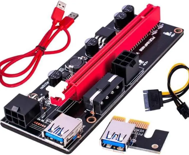 Main image of PCI-E Pcie Riser 009 Express 1X 4x 8x 16x Extender PCI E USB Riser 009S GPU Dual 6Pin Adapter Card SATA 15pin for BTC Miner