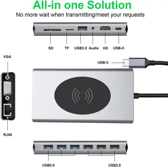 Alt view image 6 of 6 - Usb c hub tipo c para multi usb 3.0 hub hdmi-compatível adaptador vga doca para macbook pro huawei companheiro 30 USB-C 3.1 divisor