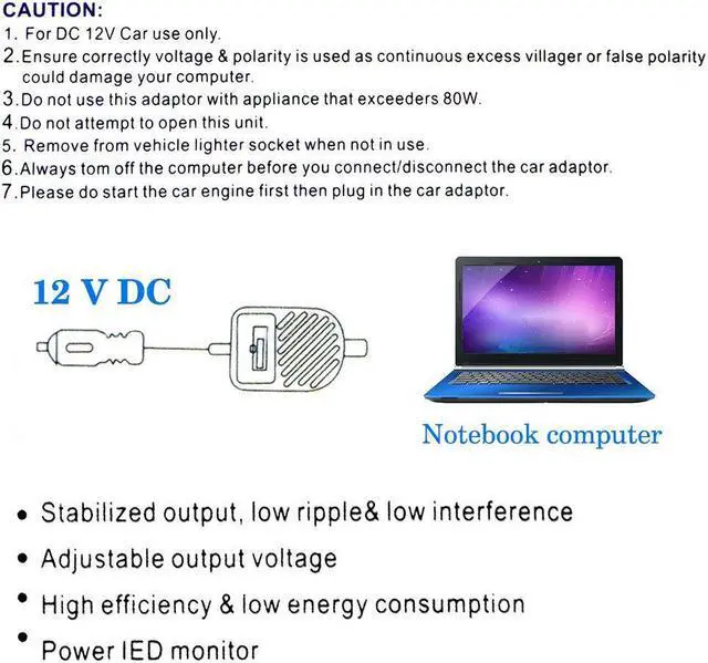 Alt view image 3 of 4 - 80W Laptop Power Supply Universal Car LED Auto Car Charger 8 Detachable Plugs Adjustable Charger Adapter For Laptop Notebook