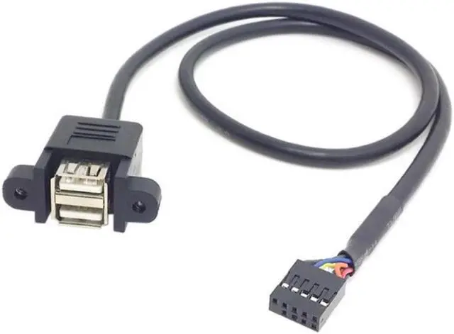 Main image of Stackable Dual USB 2.0 A Type Female to Motherboard 9 Pin Header Cable with Screw Panel Holes 50cm