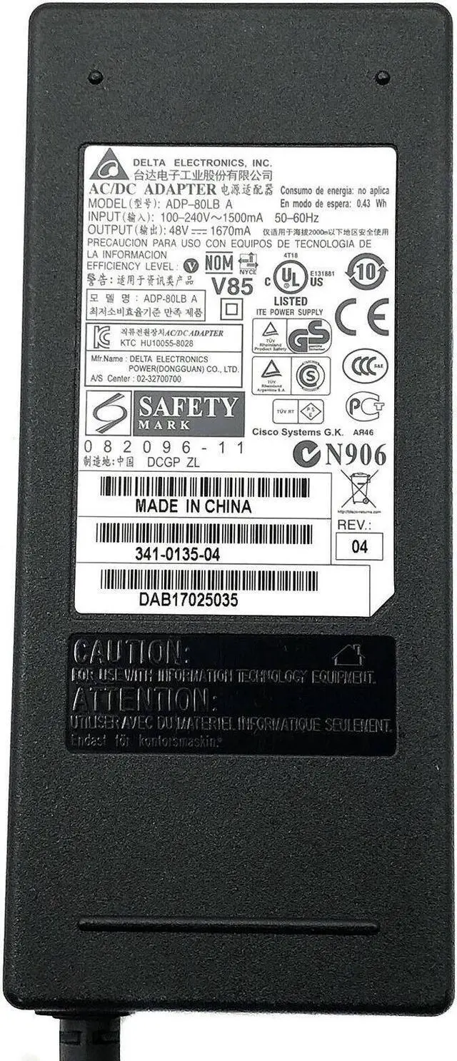 Alt view image 4 of 4 - Genuine Power Supply Delta Cisco ADP-80LB A 341-0135-04 48V 1.67A 1670mA W/Cord