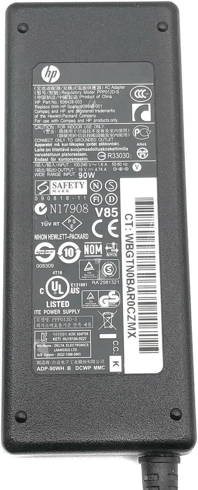 Alt view image 4 of 4 - Authentic HP 90w AC Adapter 397824-001 414136-001 416421-001 19V 4.74A w/Cord