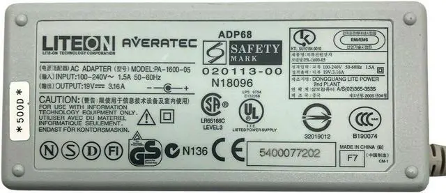 Alt view image 4 of 4 - Genuine 60W Liteon AC Adapter For Dell 19V 3.16A Laptop Charger With Cord OEM