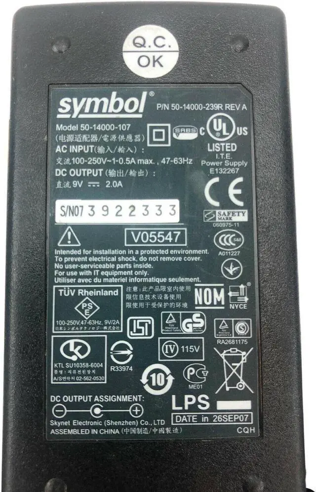 Alt view image 4 of 4 - Genuine Symbol PW118 AC/DC Power Supply Adapter 9V 2A 18W w/PC