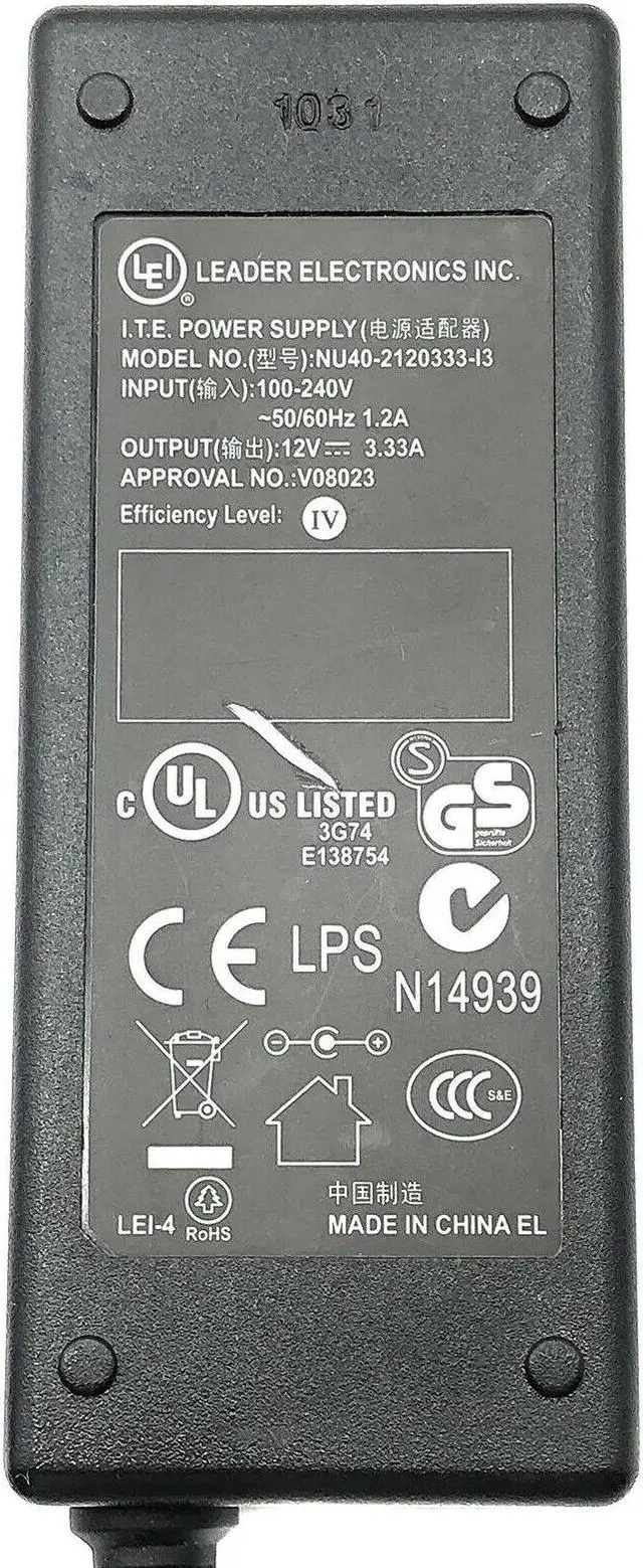 Alt view image 5 of 5 - New Genuine LEI NU40-2120333-I3 AC/DC Power Supply Adapter 12V 3.33A 40W w/PC