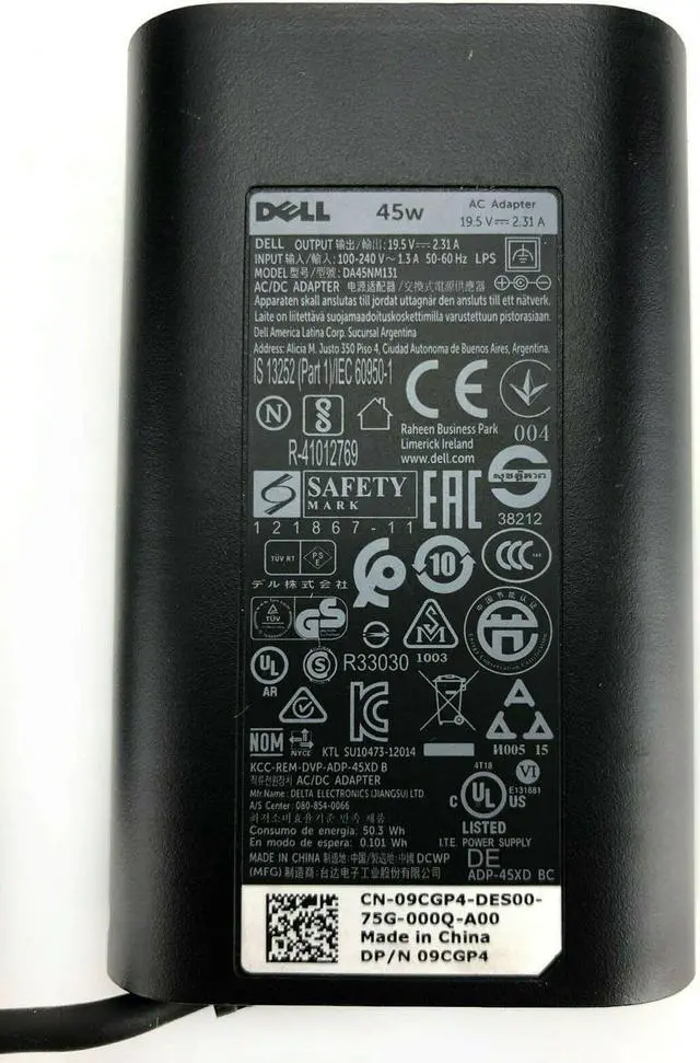 Alt view image 4 of 4 - Genuine Dell AC Adapter DA45NM131 LA45NM131 0CDF57 For XPS 12 L221X XPS 13 9343 9350 9360 Ultrabook Laptop Charger 19.5V 2.31A 45W with Power Cord OEM