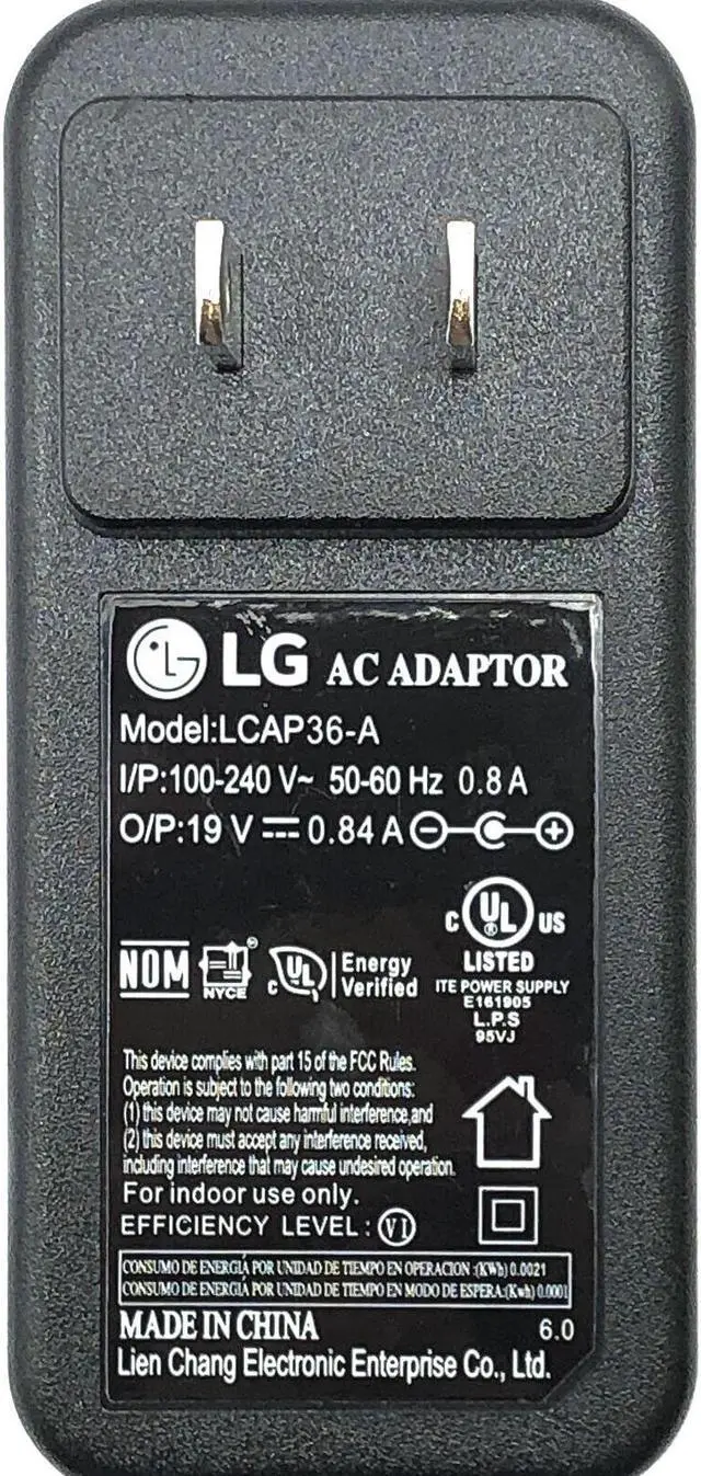 Alt view image 6 of 6 - Genuine LG Wall Power Supply Adapter 19V for 22BK400H-B 22BK430H-B Monitor OEM