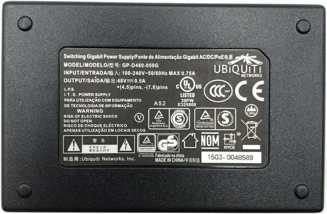 Alt view image 5 of 5 - Genuine Ubiquiti GP-D480-050G Switching Gigabit Power Supply 48V 0.5A OEM w/PC