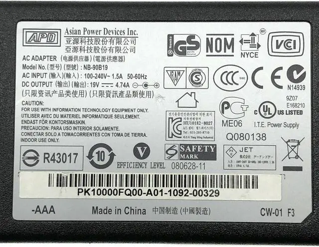Alt view image 5 of 5 - Genuine 90W AC Adapter For Asus A72 X35 X42 X43 Laptop Charger W/P.Cord OEM