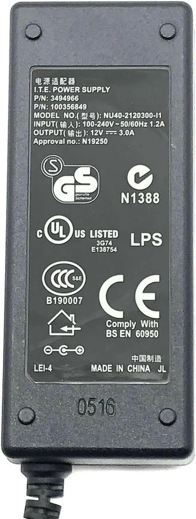 Alt view image 5 of 5 - Genuine LEI NU40-2120300-I1 AC/DC Power Supply Adapter 12V 3A 36W OEM w/PC