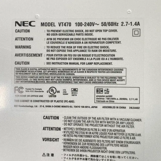 Alt view image 5 of 5 - NEC VT470 3LCD Projector Portable 2000 ANSI Lumens HD 1080i HDMI-adapter Bundle