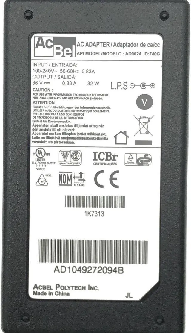Alt view image 5 of 5 - Genuine Acbel AD9024 AC Adapter 36V 0.88A Power Charger Adaptor CA/CC w/PC OEM