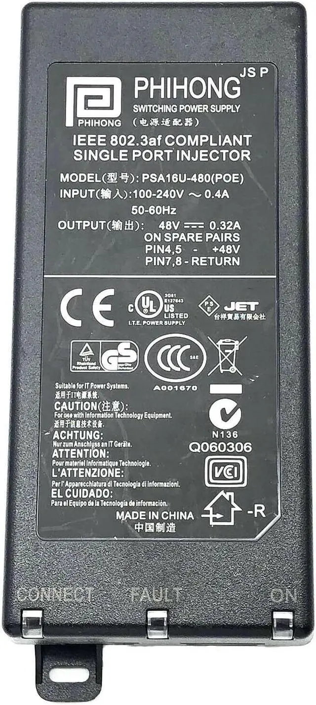 Alt view image 2 of 6 - NEW Original Phihong Power Over Ethernet Switching Power Injector 48V 0.32A W/PC
