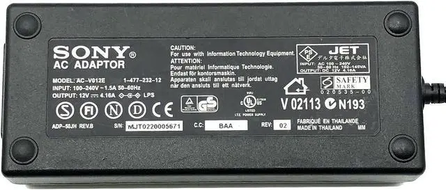 Alt view image 5 of 5 - Genuine Sony AC Adapter For SDM-S71B SDM-S81B LCD Monitor 1-477-232-12 W/P.Cord