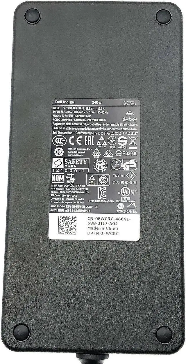 Alt view image 2 of 5 - Genuine Dell AC Adapter Charger 240W for Dell WD19DCS USB-C Docking Station w/PC