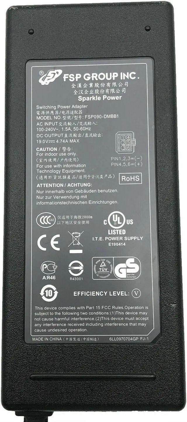 Alt view image 4 of 4 - Genuine FSP FSP090-DIEBN2 6-Pin AC/DC Power Adapter 19V 4.74A 90W OEM w/PC