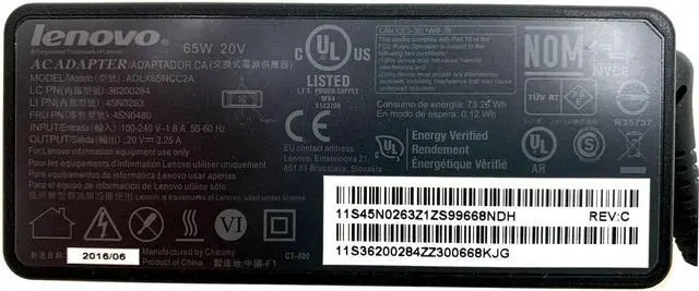 Alt view image 4 of 4 - Genuine Lenovo 0A36258 45N0262 45N0258 45N0497 45N0495 AC/DC Power Adapter Charger 20V 3.25A 65W OEM w/PC